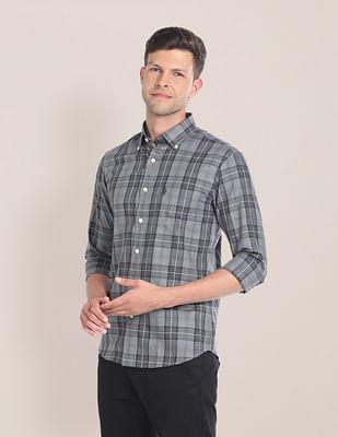 tartan check button down collar shirt