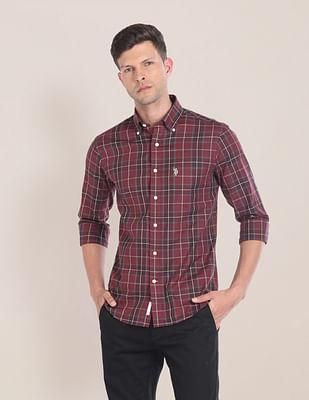 tartan check button down collar shirt