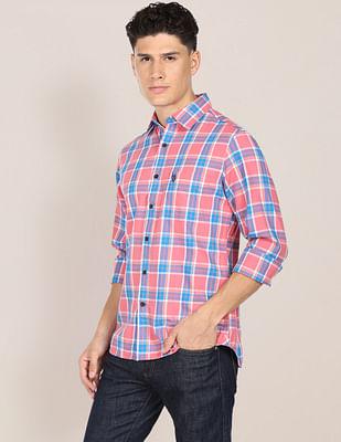 tartan check cotton casual shirt