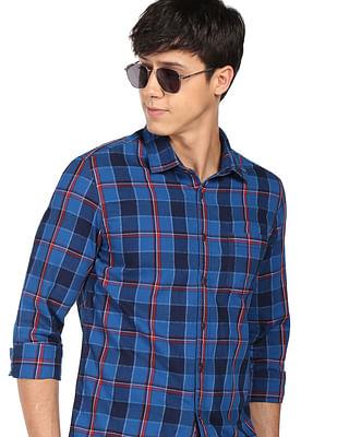 tartan check cotton twill casual shirt