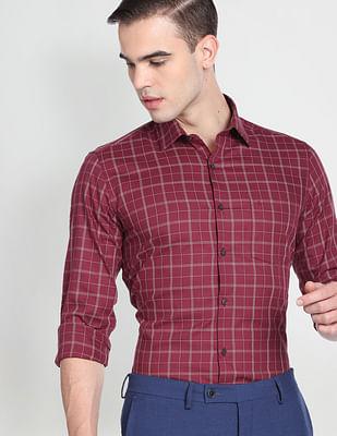 tartan check cotton twill formal shirt