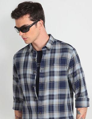 tartan check herringbone casual shirt