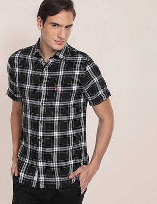 tartan check linen casual shirt