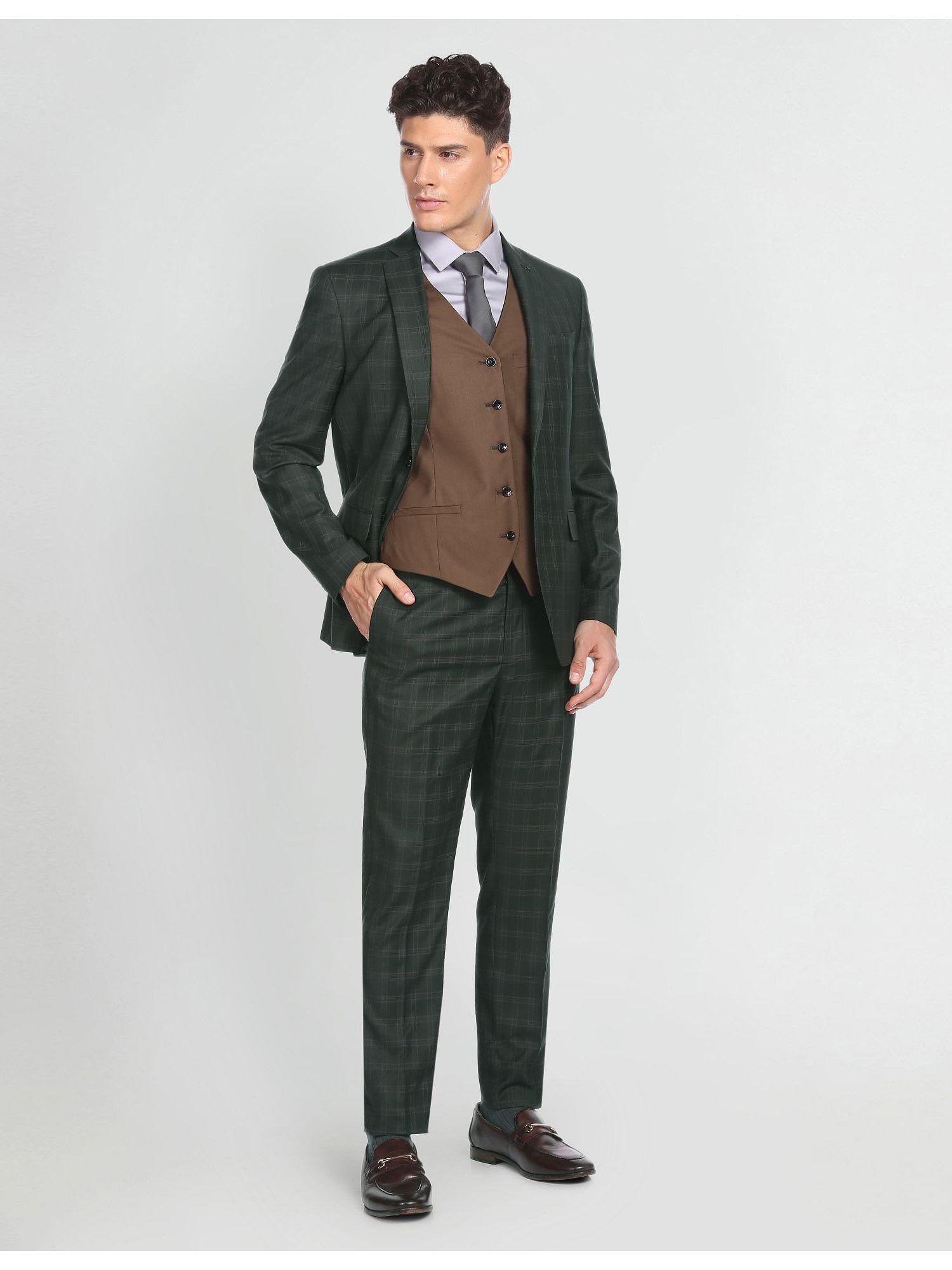 tartan check reversible waistcoat three piece suit (set of 3)