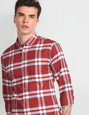 tartan check slim casual shirt