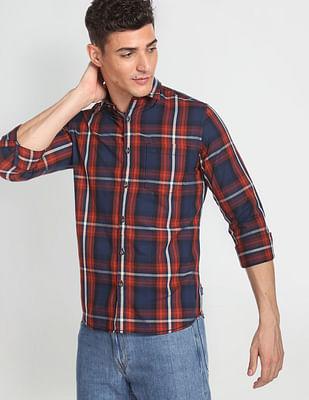 tartan check twill casual shirt