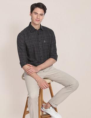 tartan check twill casual shirt