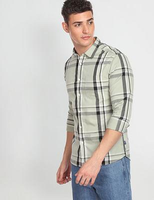 tartan check twill casual shirt