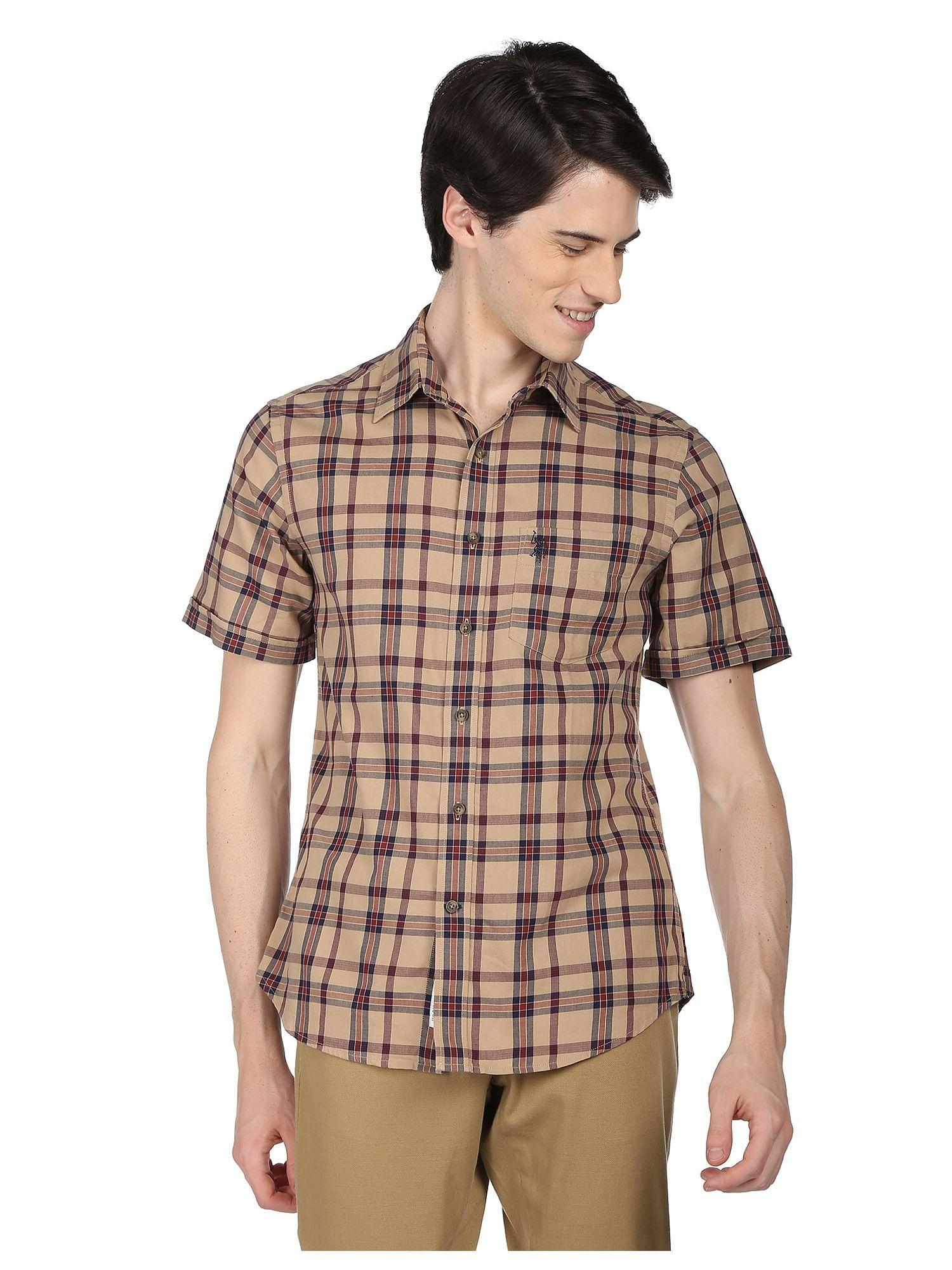 tartan check twill cotton casual shirt