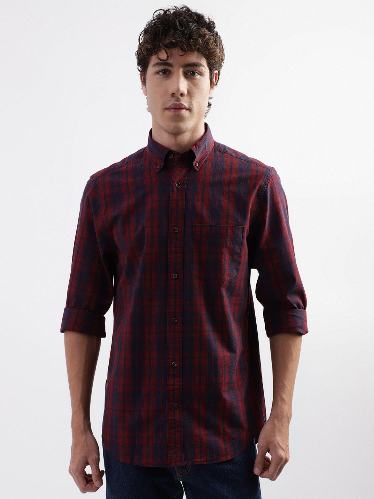 tartan checked opaque regular fit cotton casual shirt