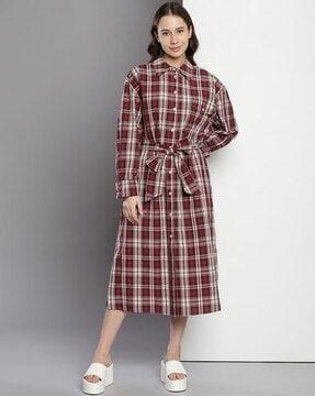 tartan co midi shirt dress