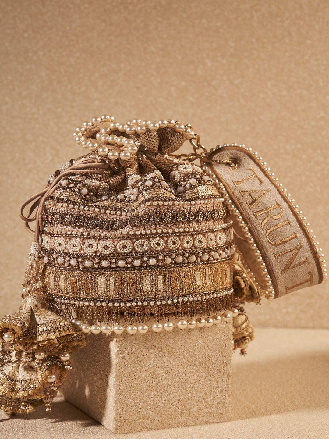 tarun tahiliani gold-toned embellished handheld bag