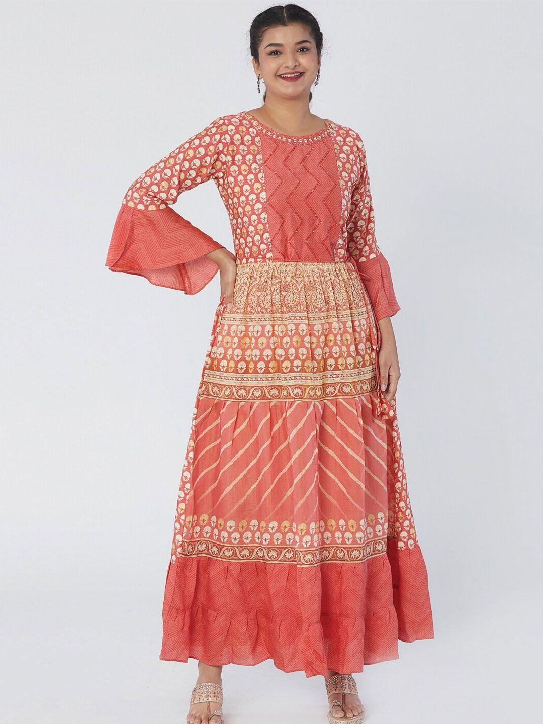 taruni ethnic motifs printed bell sleeves sequinned a-line ethnic dress