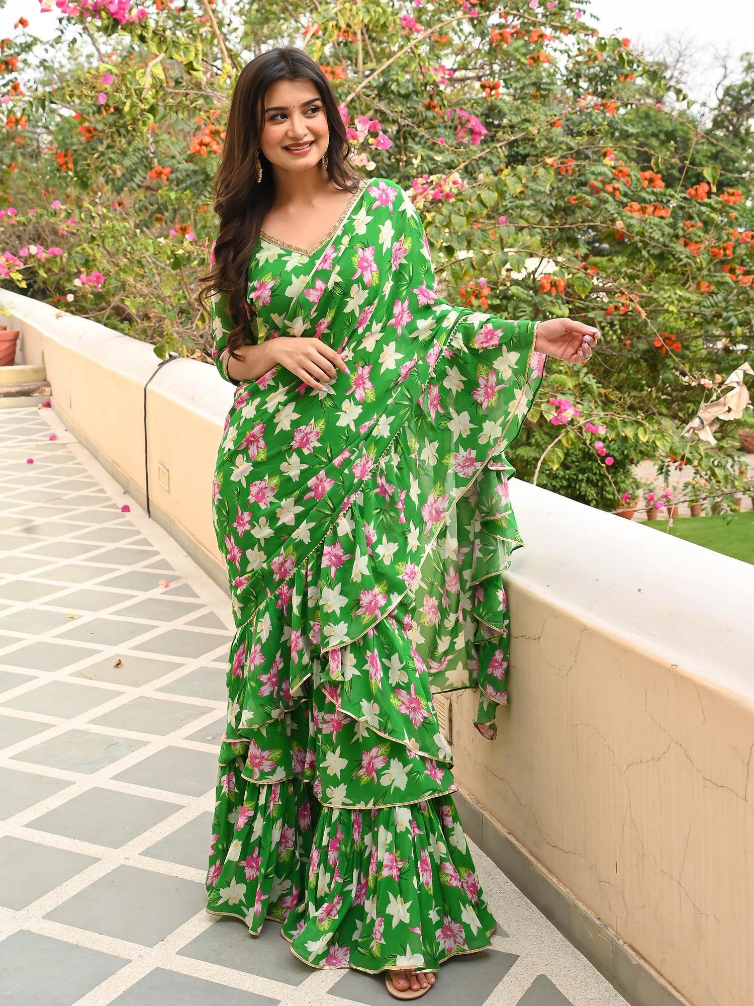 taruni floral pre-draped saree with stitched