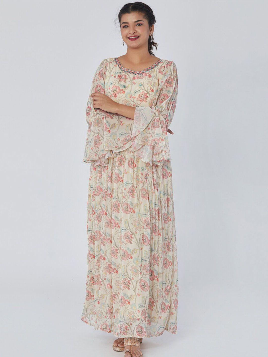 taruni floral printed bell sleeves georgette ethnic dress