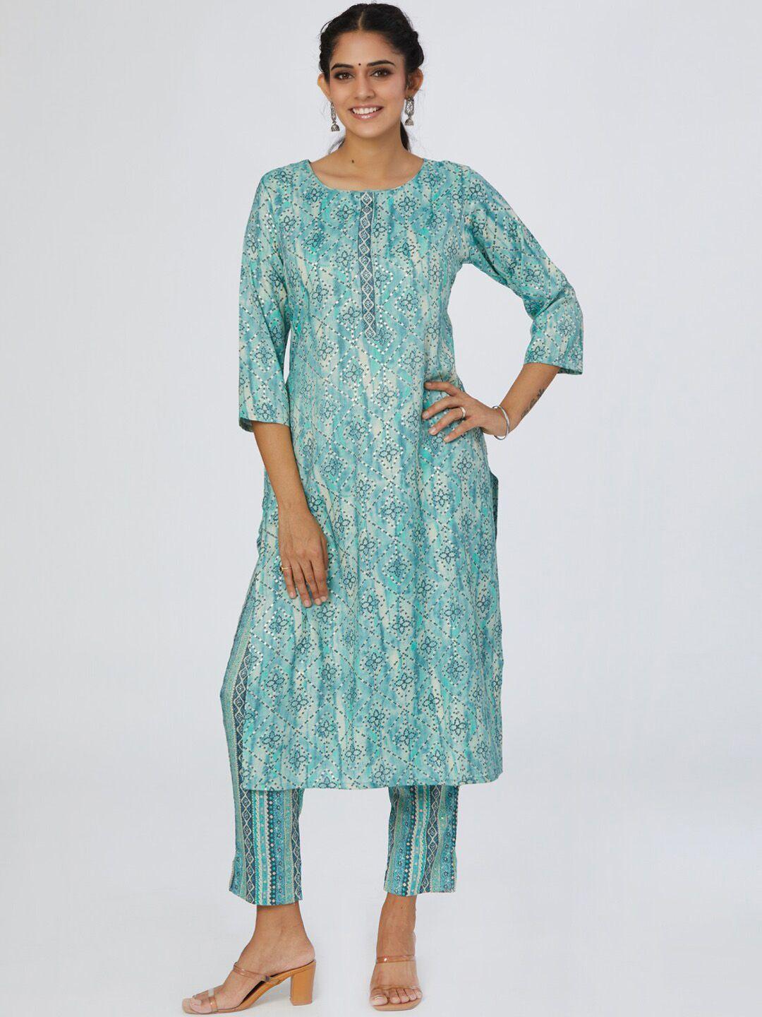 taruni floral printed thread work kurta with trousers