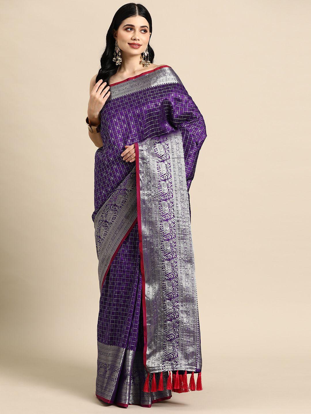 tasarika checked zari silk blend banarasi saree