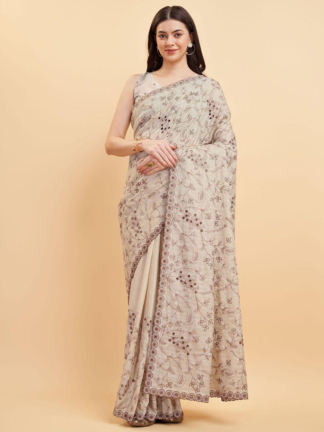 tasarika floral embroidered pure silk saree