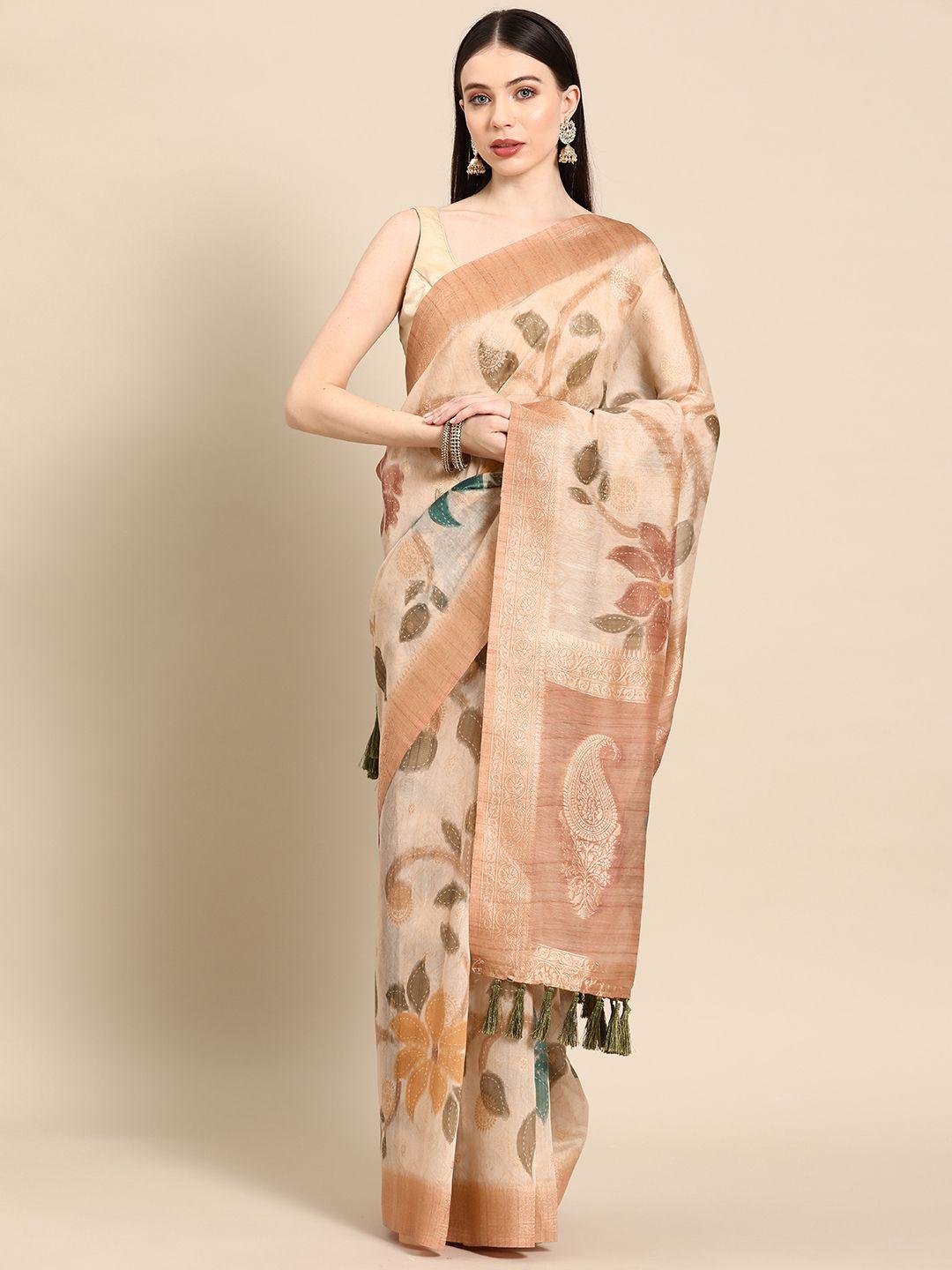 tasarika floral zari silk cotton chanderi saree
