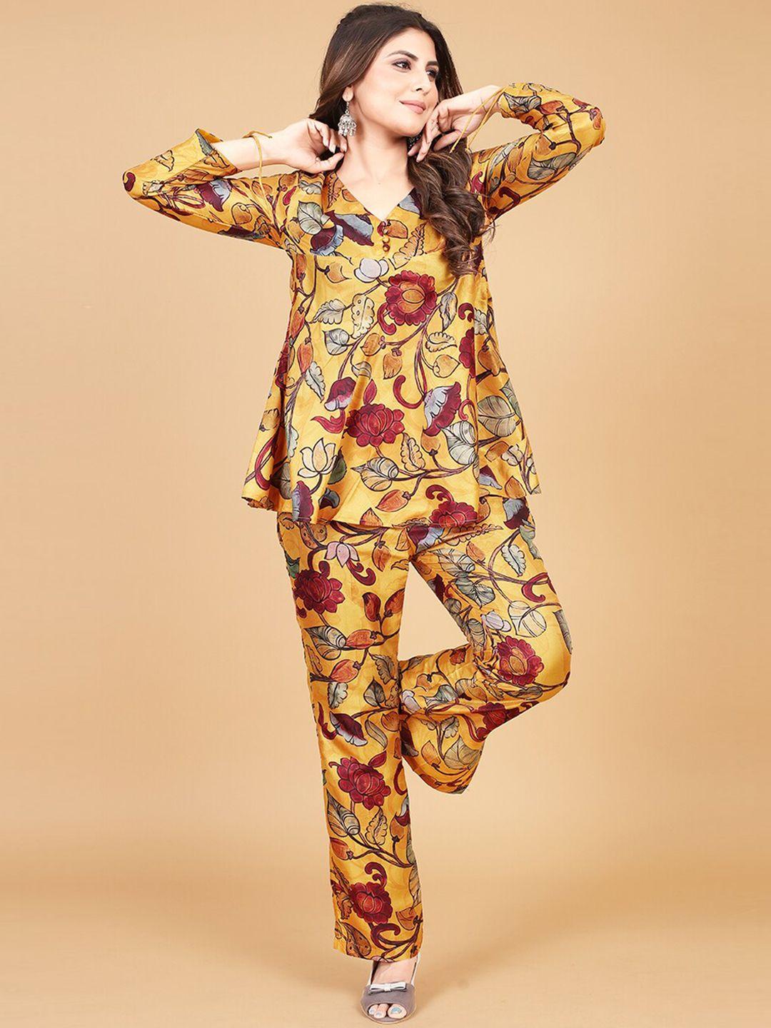 tasarika printed v-neck top & trousers