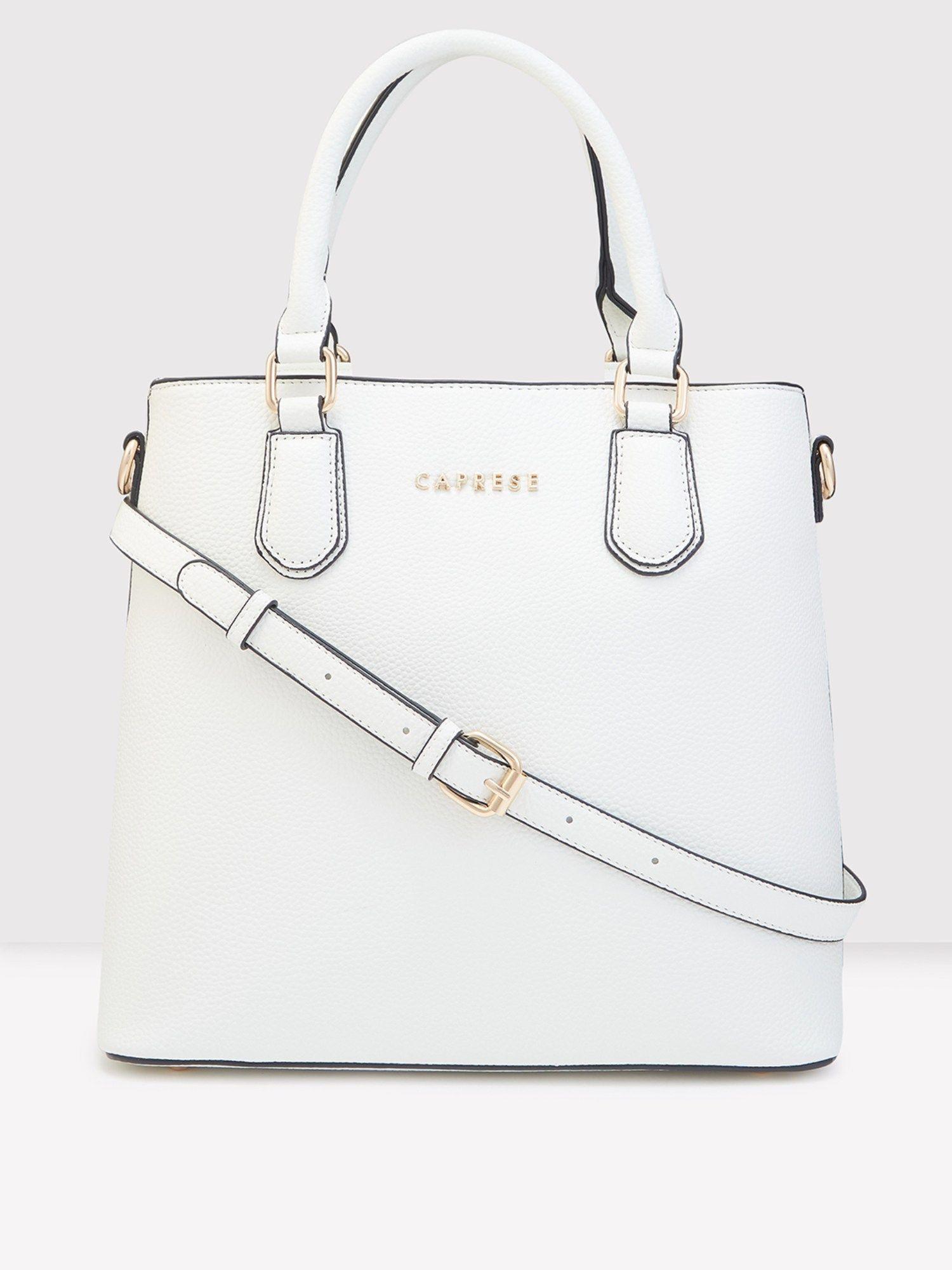 tasha solid white faux leather medium satchel handbag