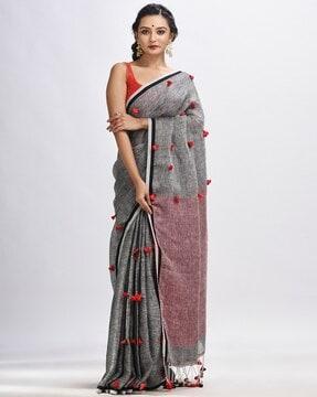 tassel embellished saree with striped border