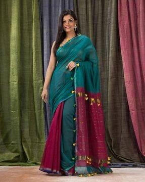 tasseled handloom saree with blouse piece