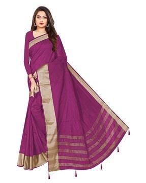 tasseled pallu saree with contrast border