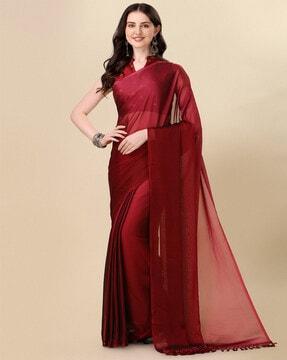 tasseled saree with contrast border