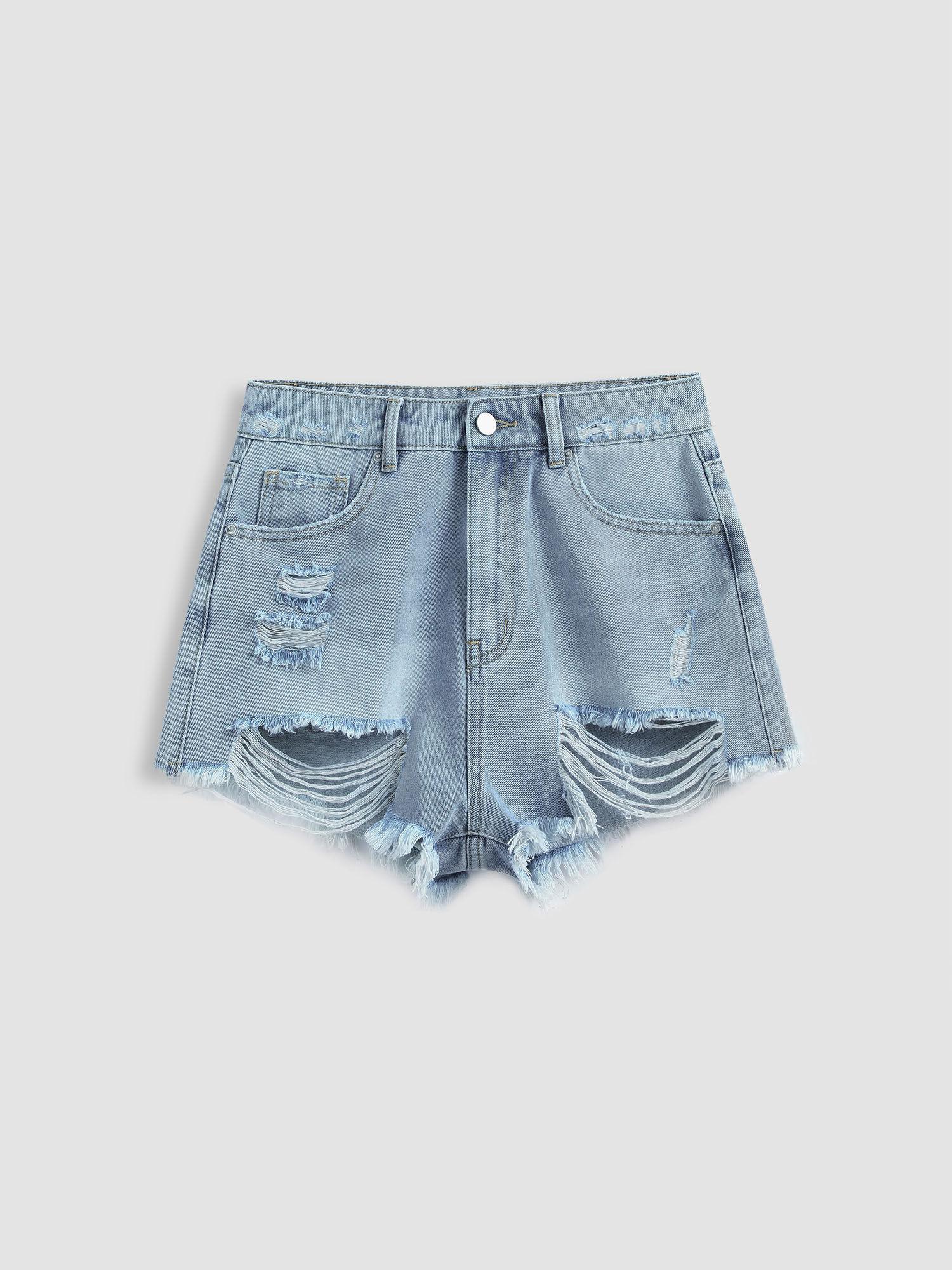 tassels ripped jean shorts