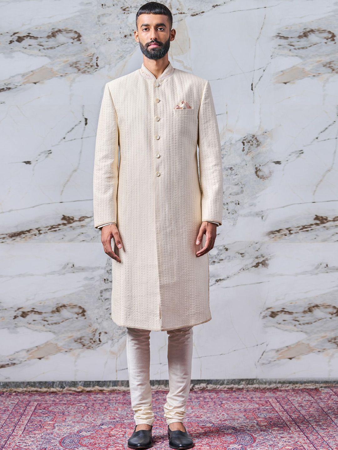 tasva men off white embellished sherwani