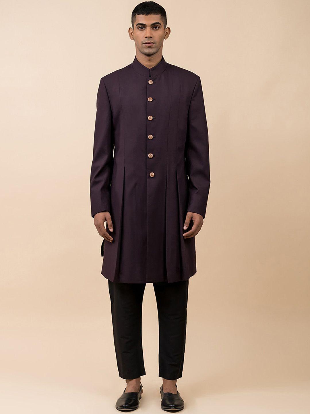 tasva men purple solid long sleeves sherwani