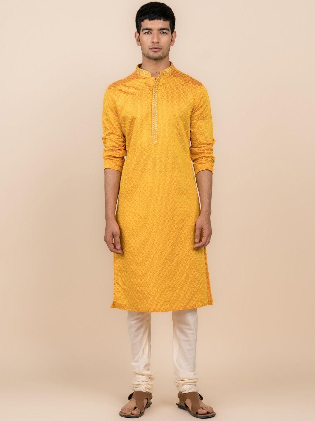 tasva geometric woven design mandarin collar regular kurta with churidar