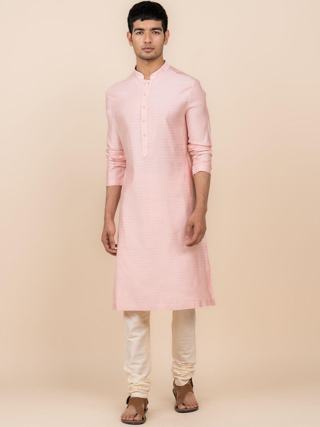 tasva geometric woven design mandarin collar regular kurta with churidar