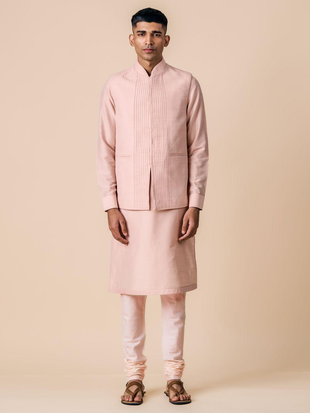 tasva mandarin collar kurta with churidar & nehru jacket