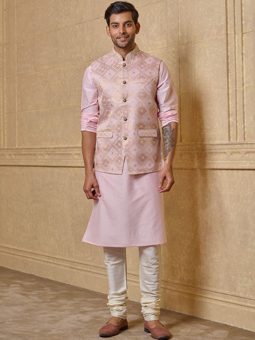 tasva mandarin collar kurta with churidar & nehru jacket