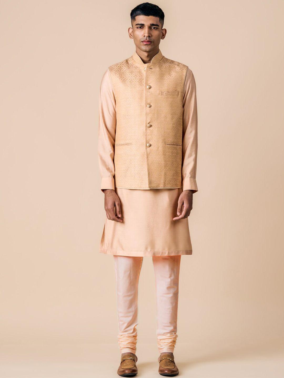 tasva mandarin collar kurta with churidar with nehru jacket