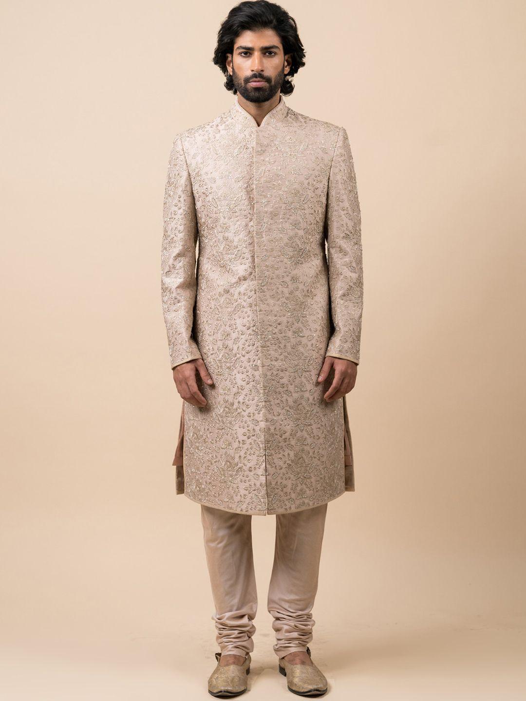 tasva men beige embroidered sherwani set