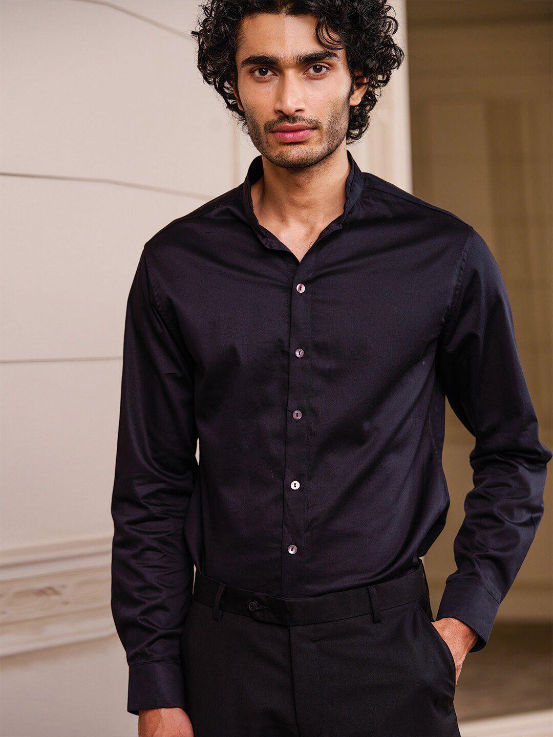 tasva men black slim fit party shirt