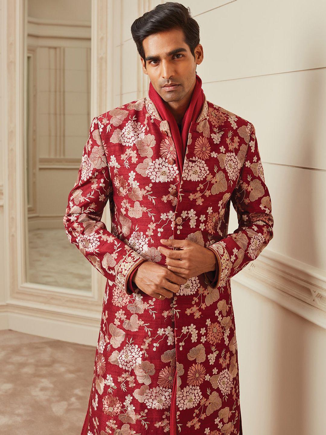 tasva men dori embroidered collar & borders sherwani