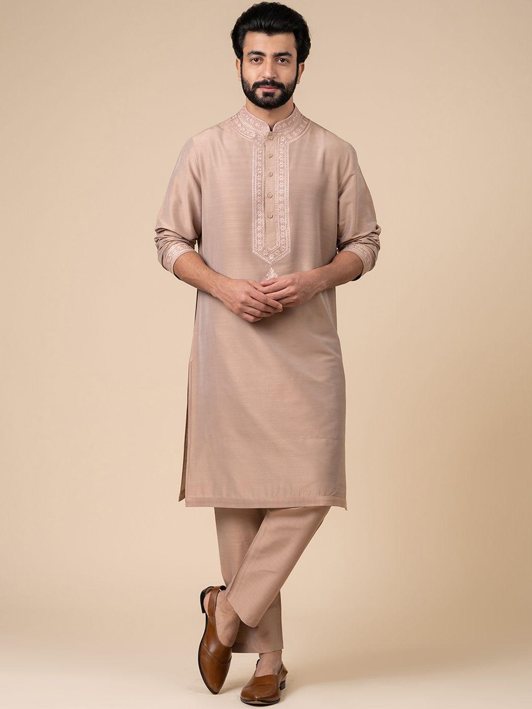 tasva men ethnic yoke design thread work kurta with pyjamas