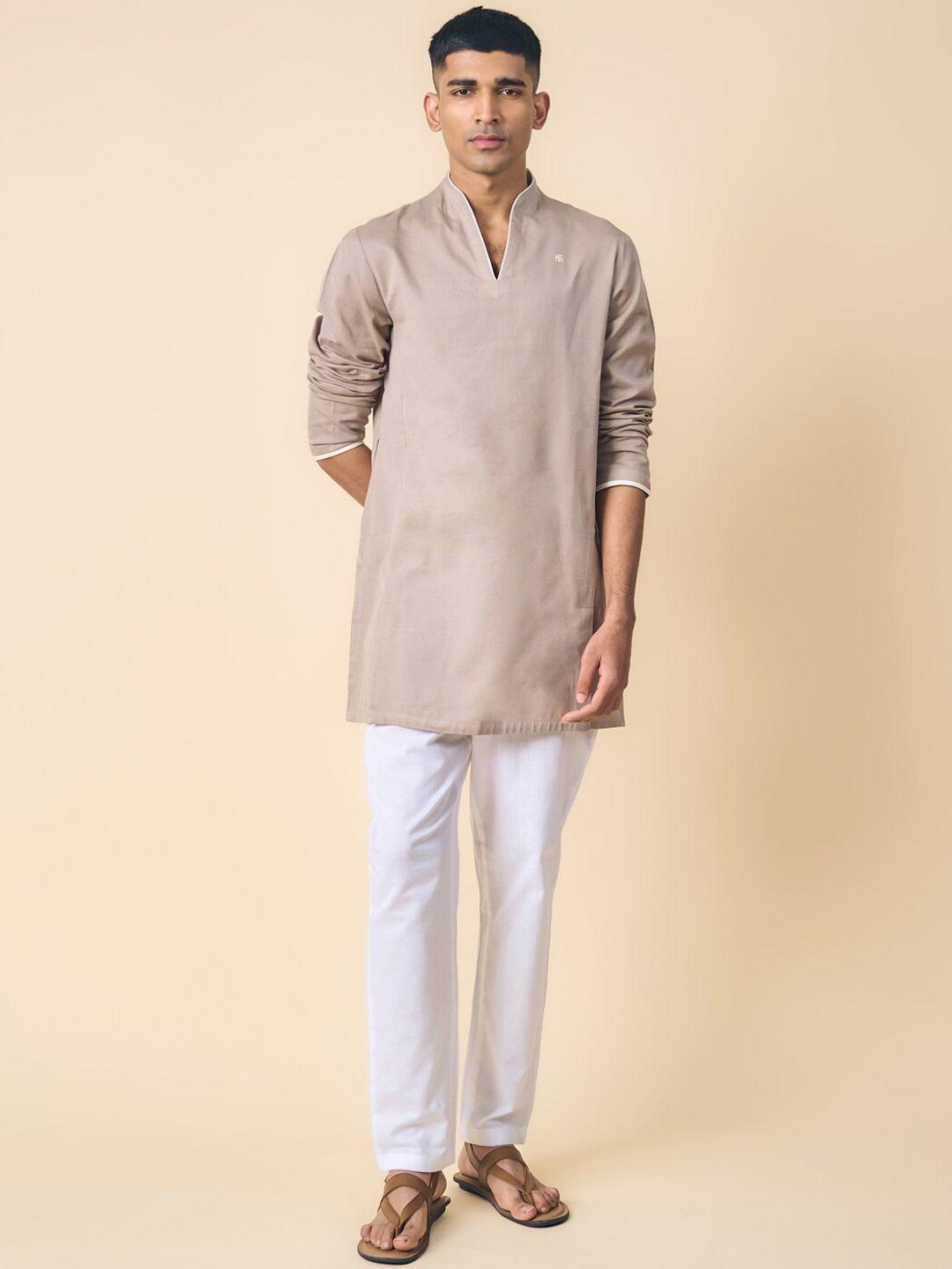 tasva men mandarin collar cotton panelled kurta