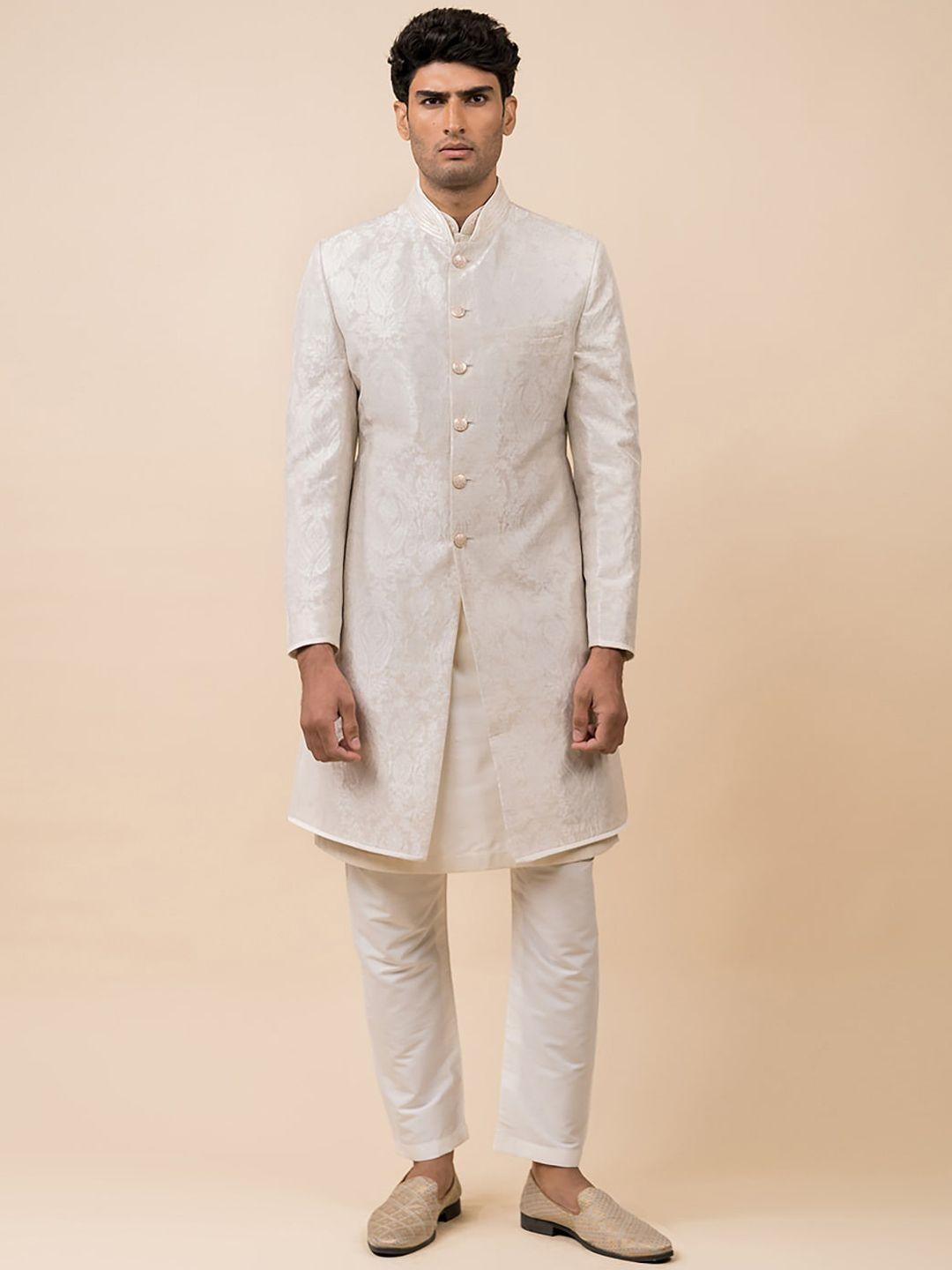 tasva men off white cotton woven design sherwani