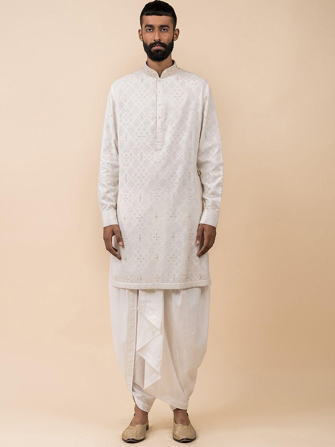 tasva men off white ethnic motifs kurta with dhoti pants