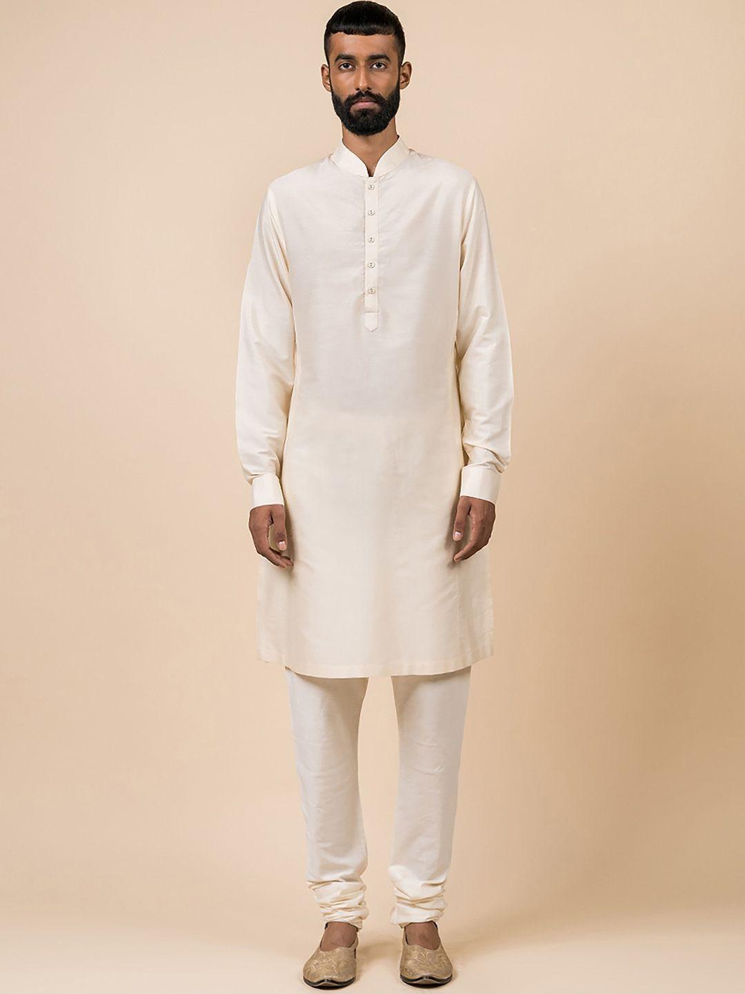 tasva men off white solid cotton kurta