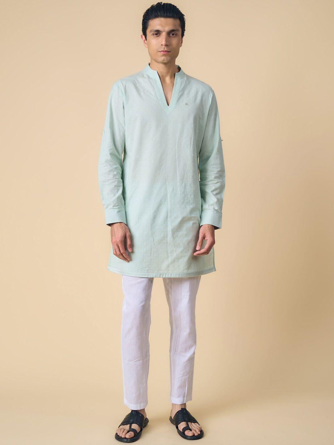 tasva men woven design straight pure cotton kurta with pyjamas
