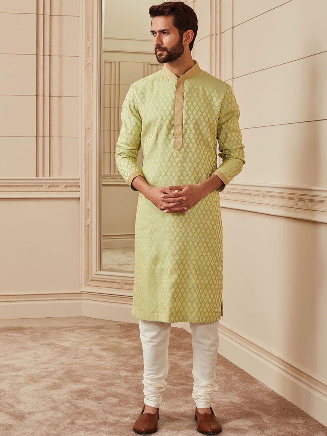 tasva men zari & thread top stitch collar jacquard fabric kurta set