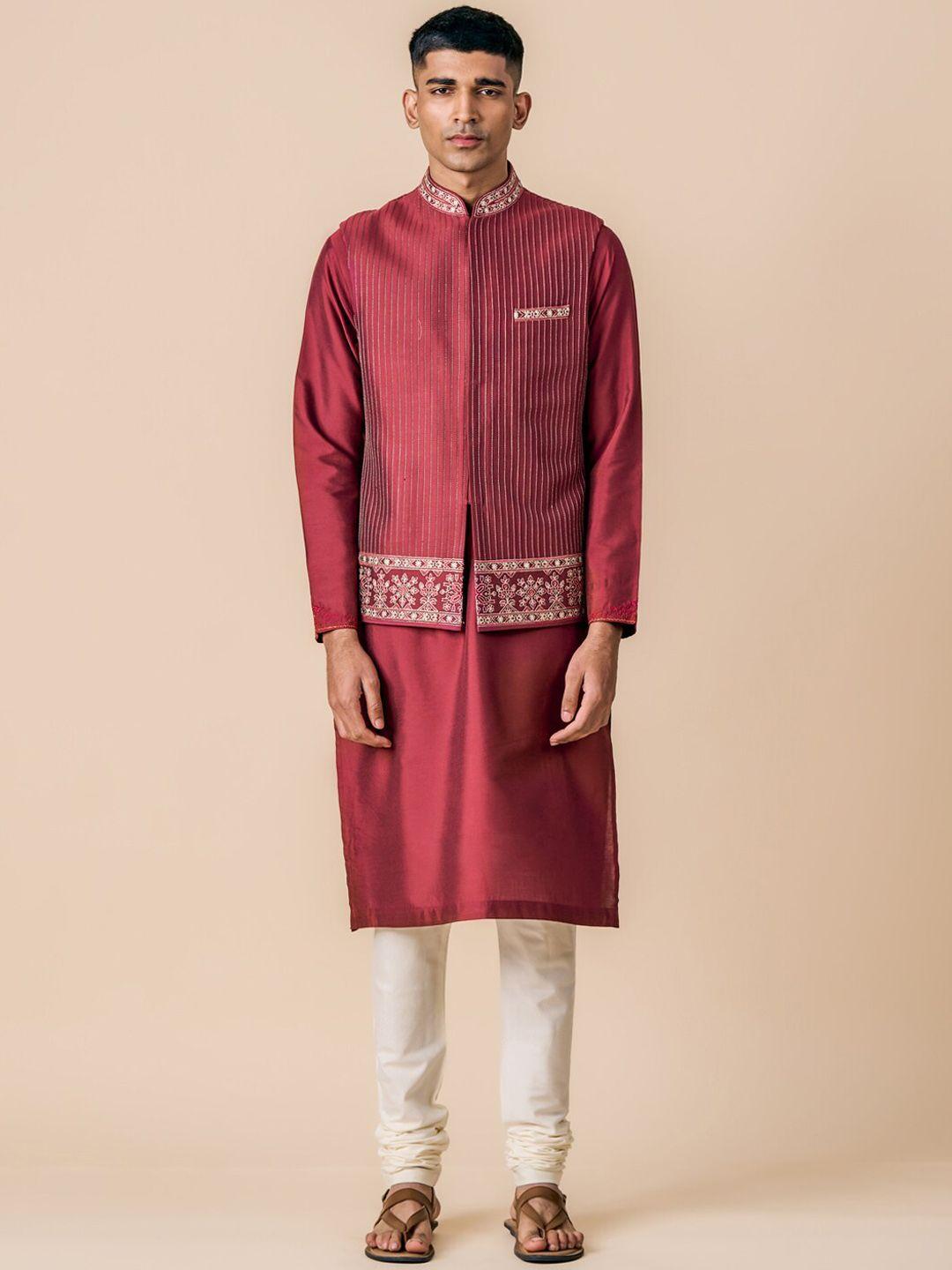 tasva straight kurta with churidar & nehru jacket