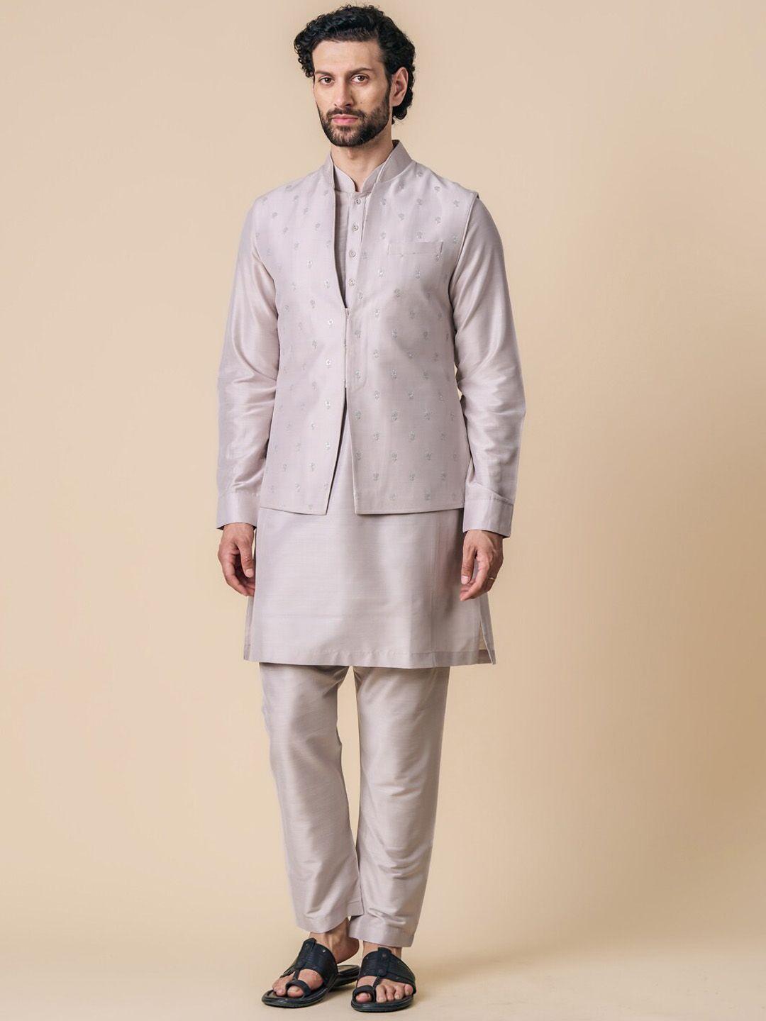 tasva straight kurta with pyjamas & nehru jacket