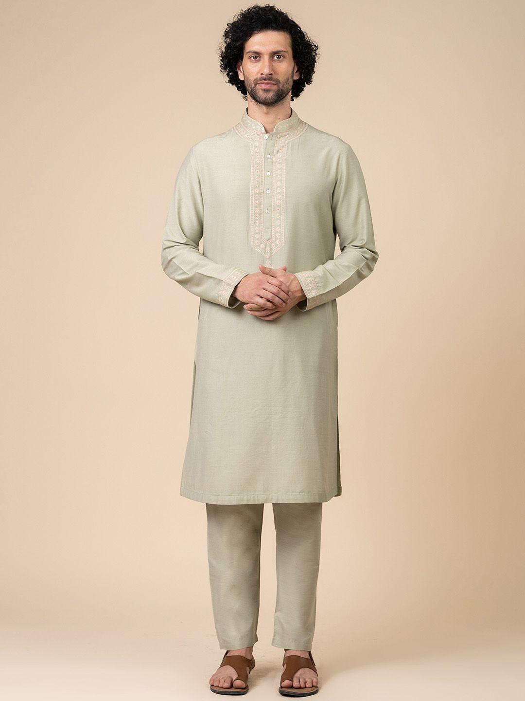 tasva thread work mandarin collat kurta with trousers